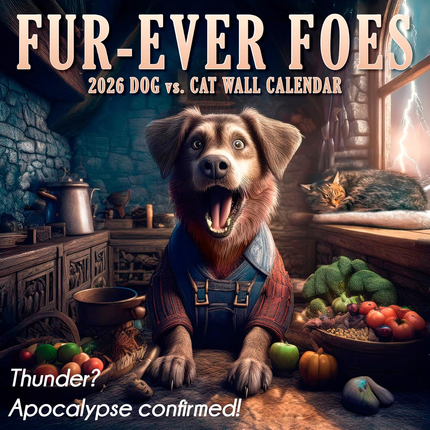 Fur-Ever Foes 2026 Dog vs. Cat Wall Calendar: Funny Puppy & Kitten Memes for Pet Lovers (12"x12") - Image 1