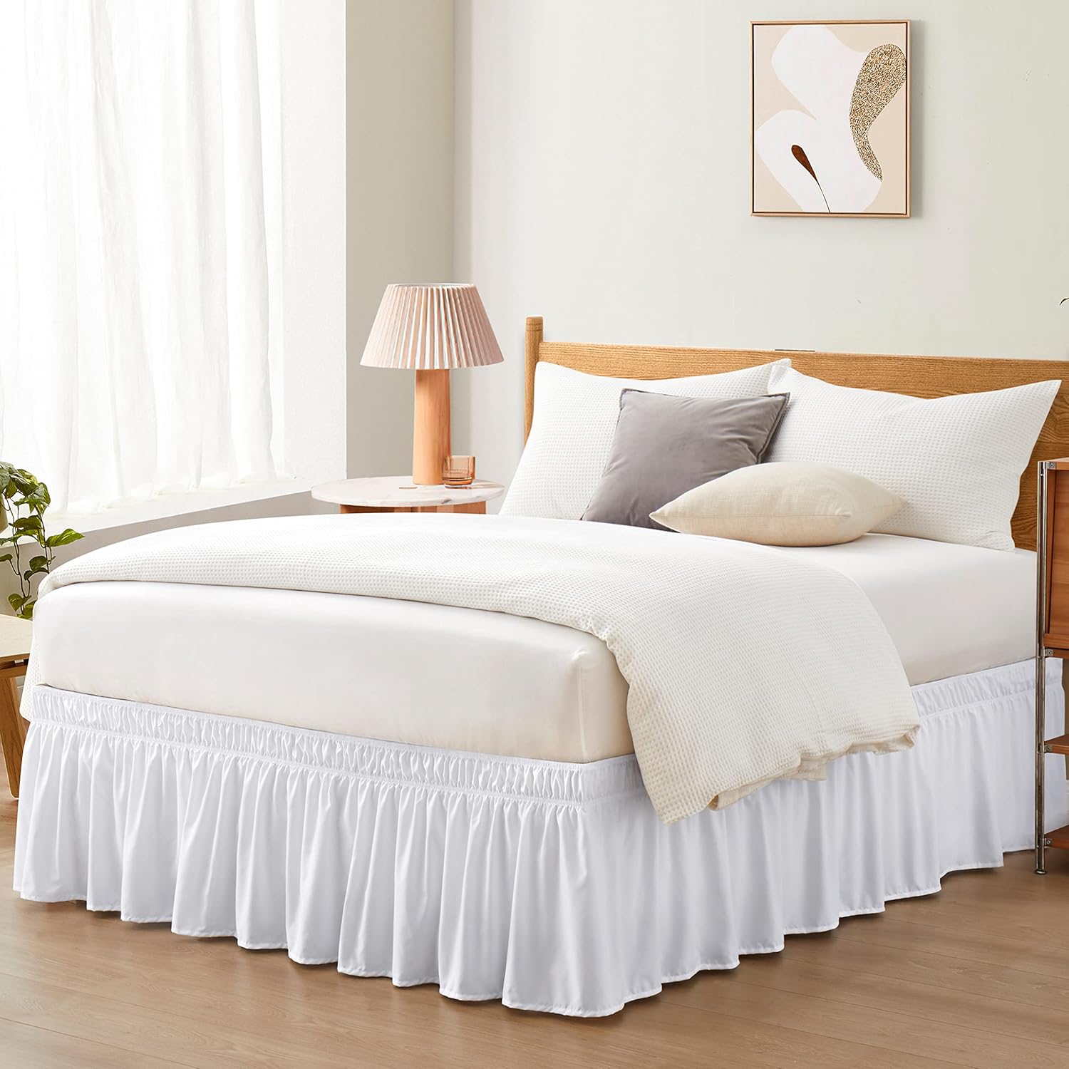 Entisn white adjustable bed skirt front view