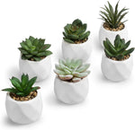 MyGift Mini Artificial Succulents White Ceramic Pots Set of 4 Indoor Plants | Lifelike Greenery, Geometric Design, Ready to Display, Maintenance Free Dcor, Modern Home Accent, Realistic Foliage - Image 10