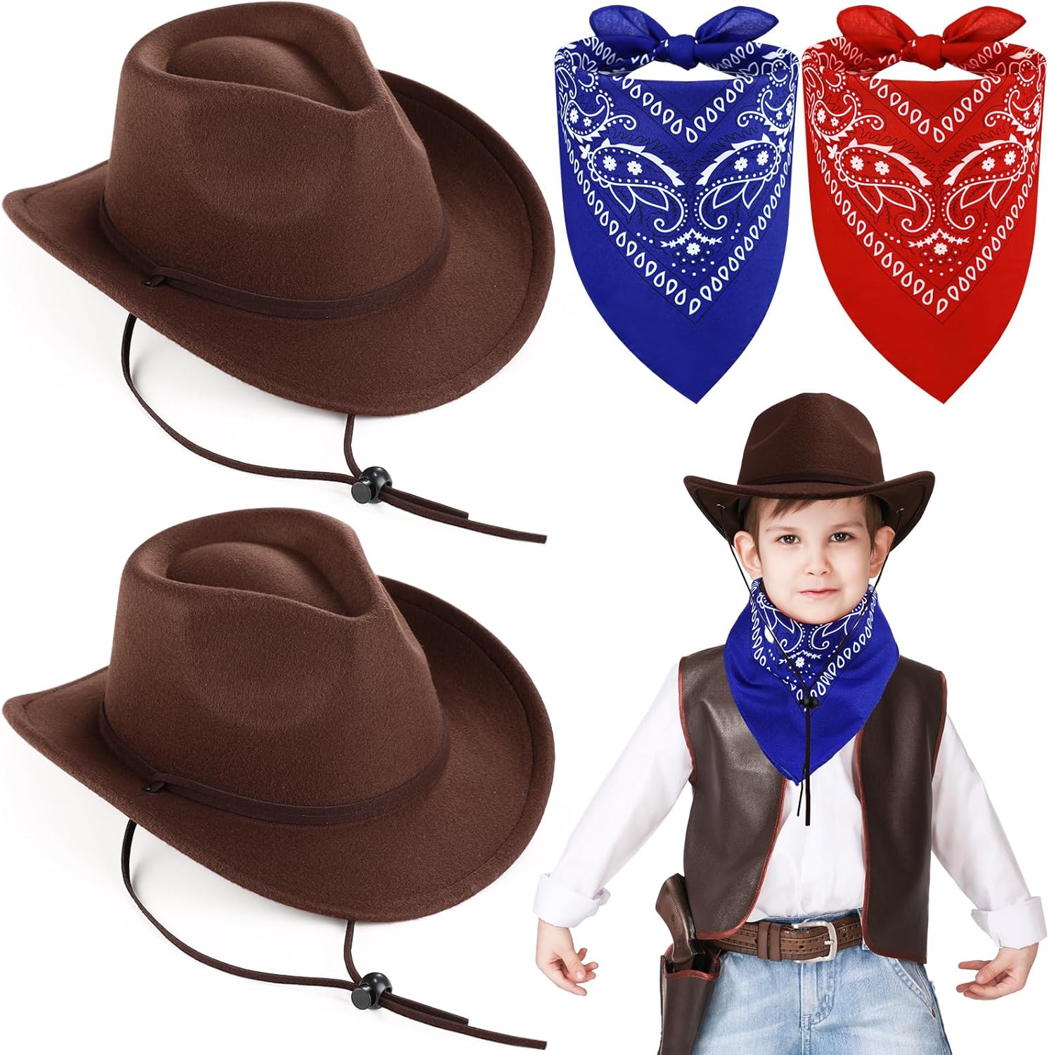 Xtinmee kids cowboy hat and paisley bandana set front view