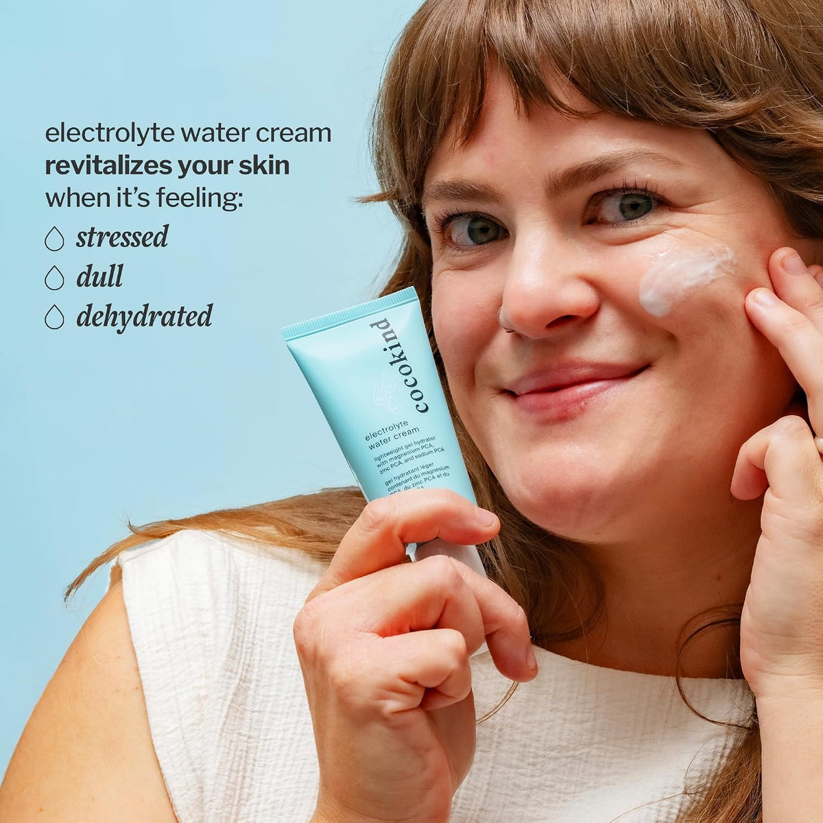 Cocokind Electrolyte Water Cream applied on skin demonstrating non sticky dewy finish