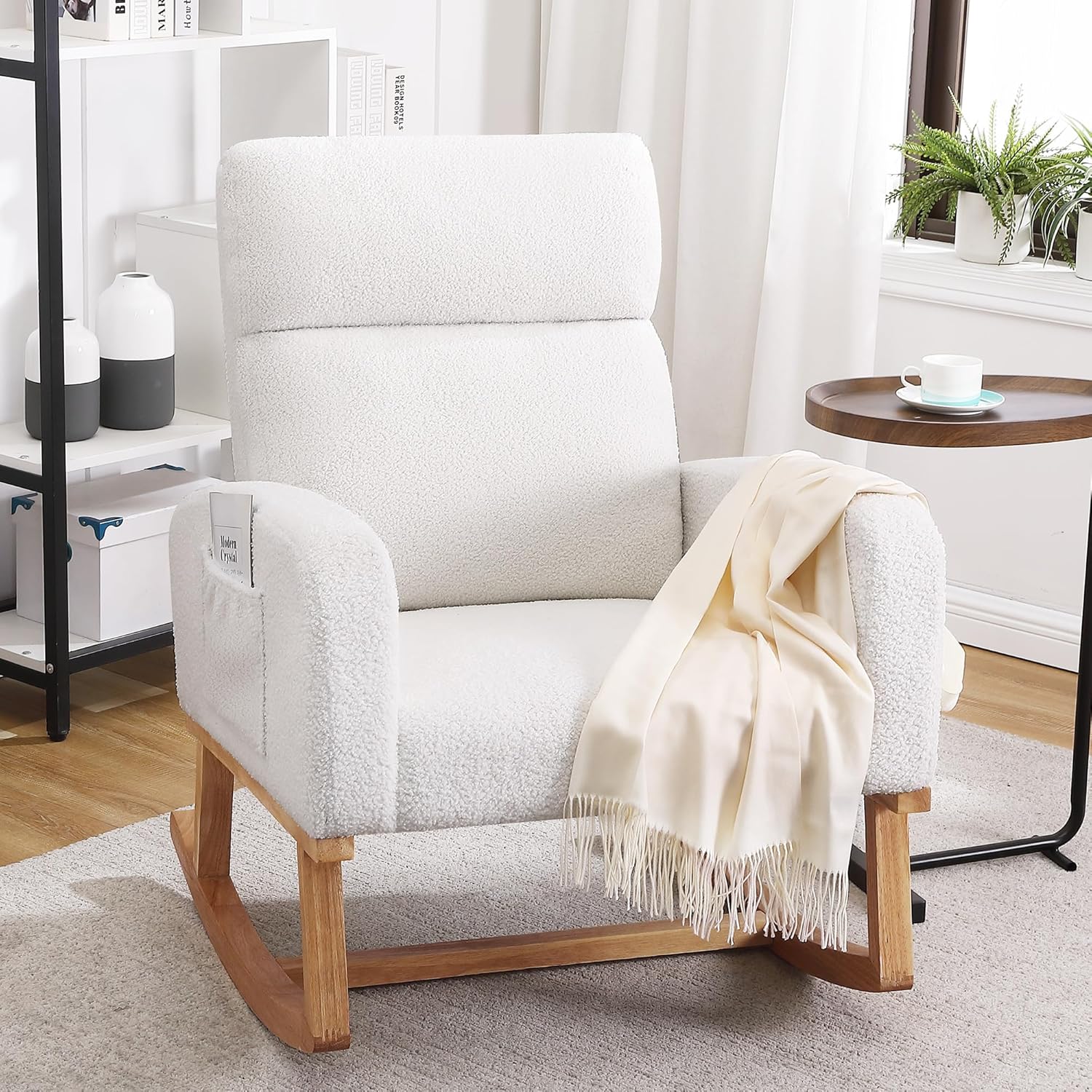 Hchairh sherpa nursing rocking armchair front view in teddy beige