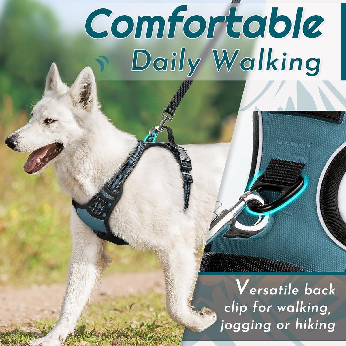 Eagloo large dog harness featuring reflective safety strips