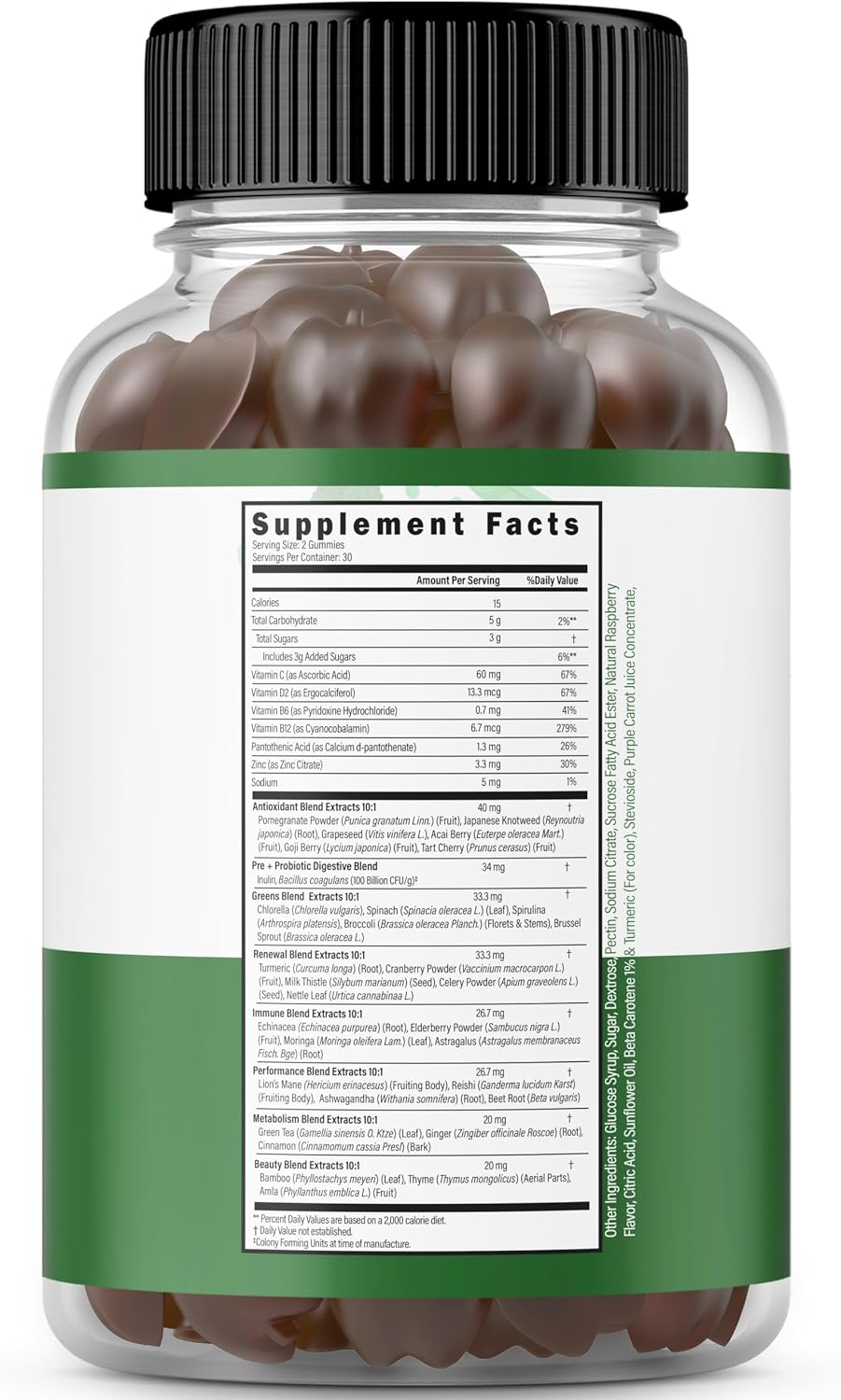 Dorado Nutrition daily greens gummies nutrition label detail