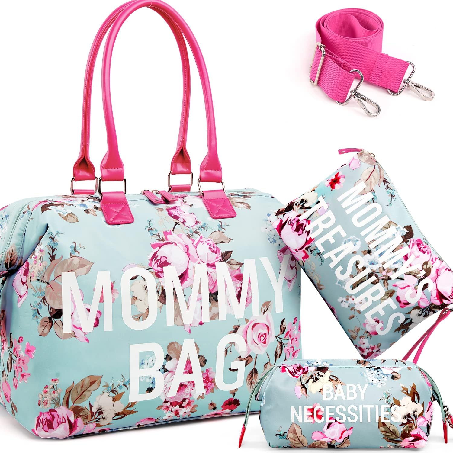 LitBear blue floral mommy hospital bag front view