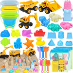 Fhozgecy 35-piece beach toy set including construction vehicles and buckets