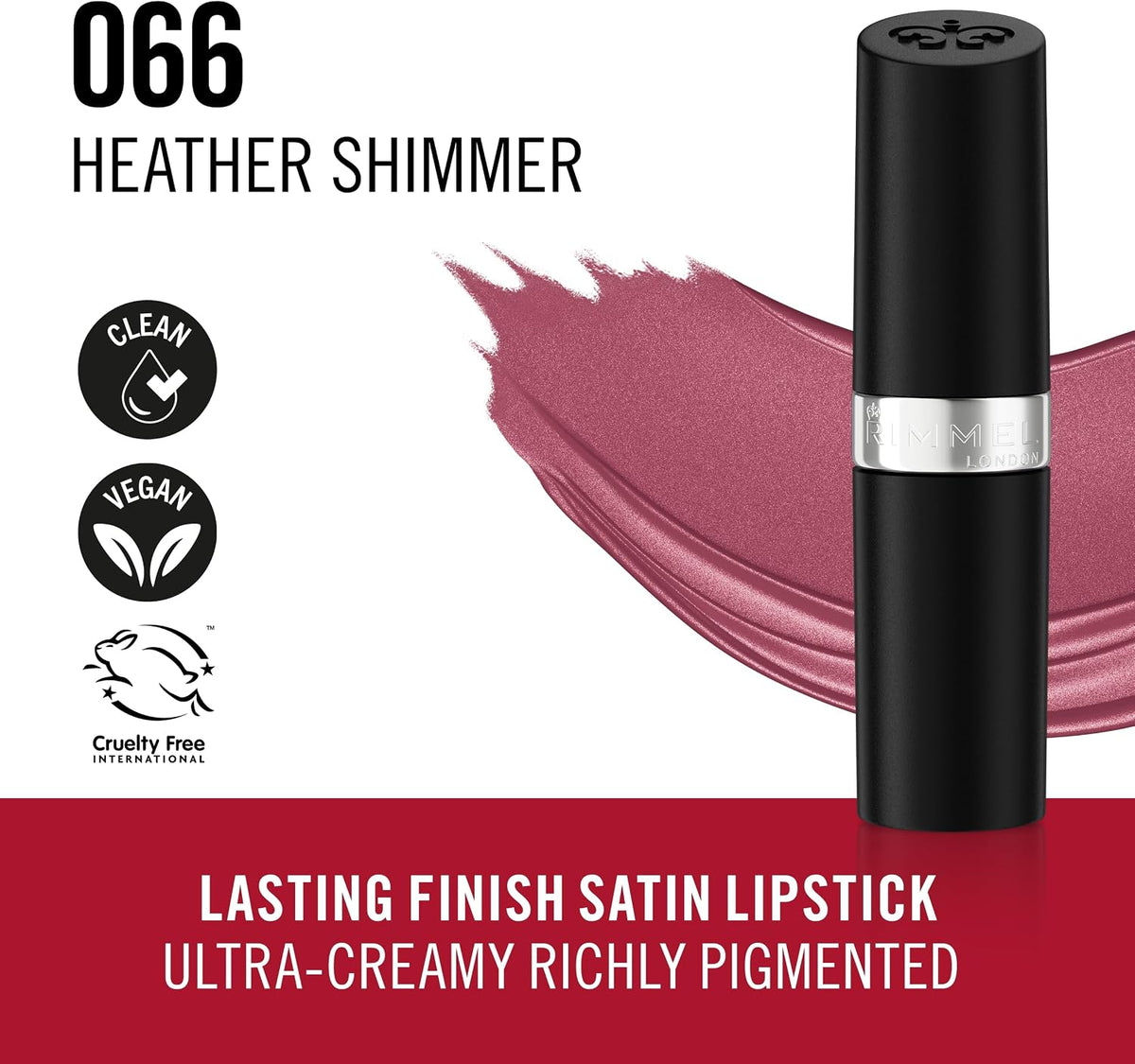Rimmel Lasting Finish Lipstick - Up to 8 Hours of Intense Lip Color with Color Protect Technology and Exclusive Black Diamond Complex - 066 Heather Shimmer, .14oz - Image 6