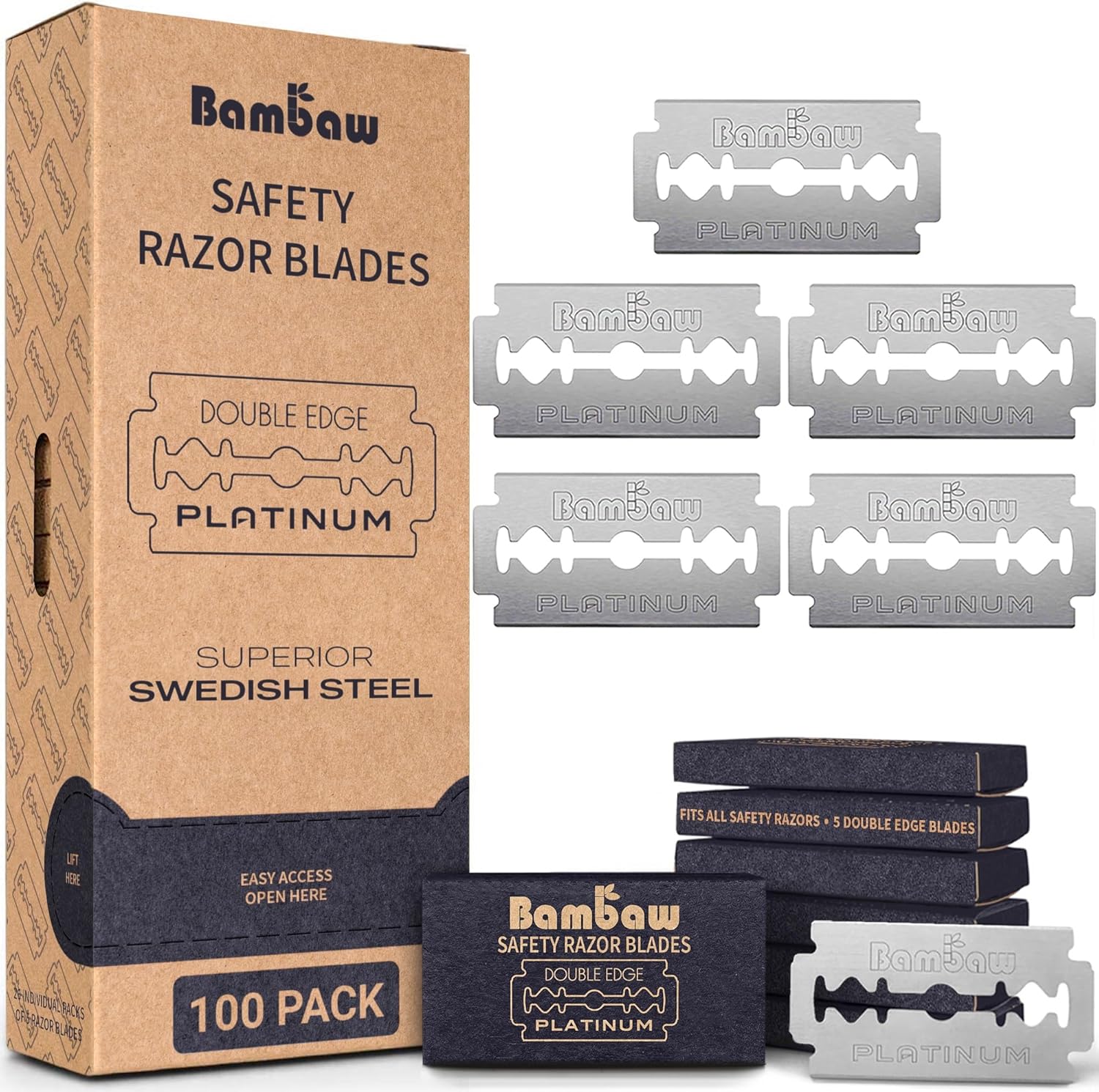 Bambaw Swedish steel safety razor blades 100 pack front view