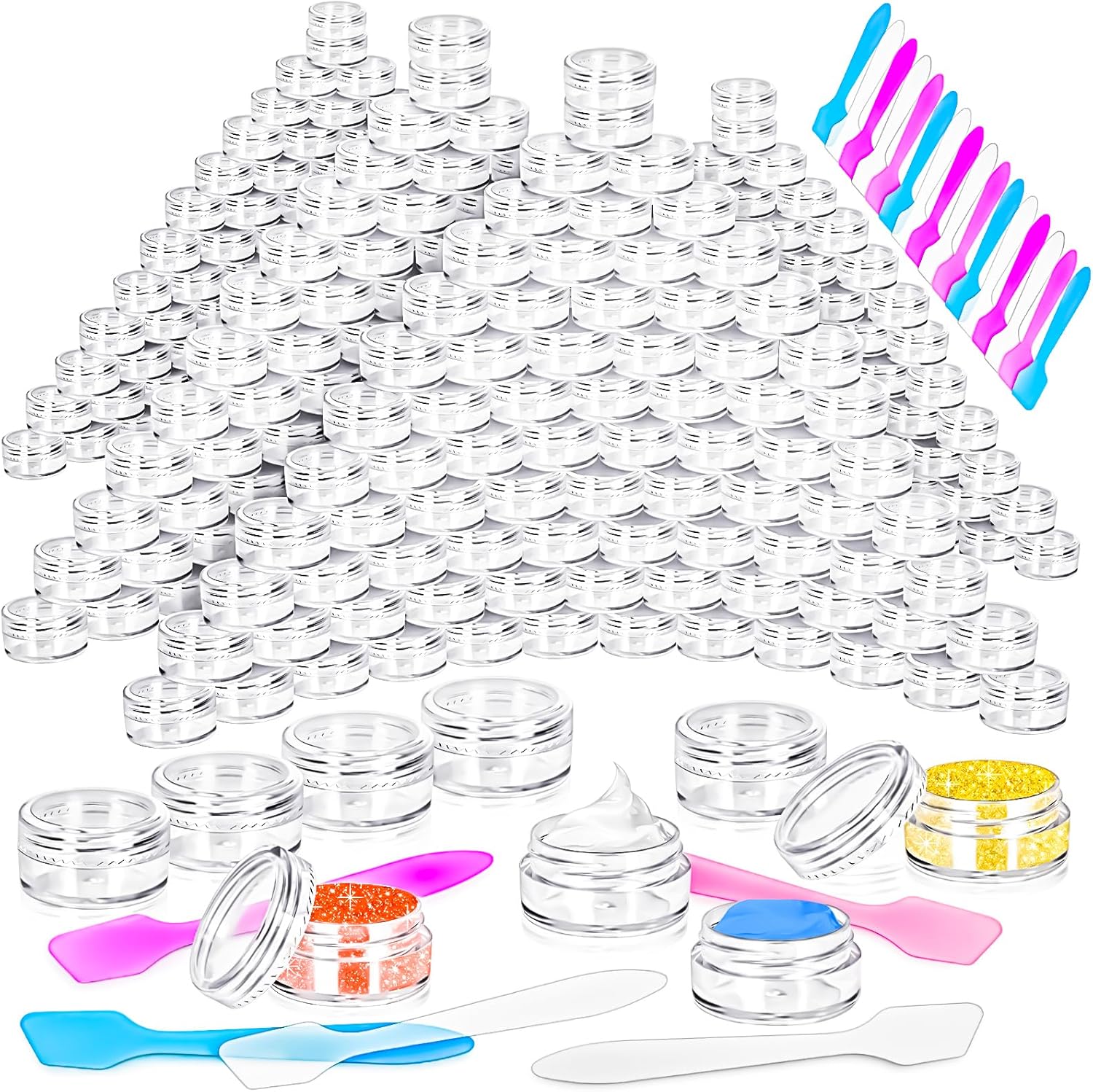 MotBach 100 pieces 5 gram empty plastic cosmetic jars front view