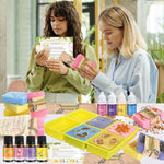 Assorted fragrance oils and liquid colorants for custom soap coloring