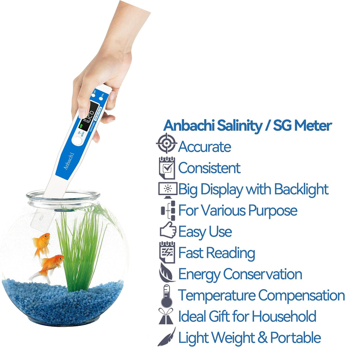 Digital hydrometer being calibrated for marine fish pond water quality