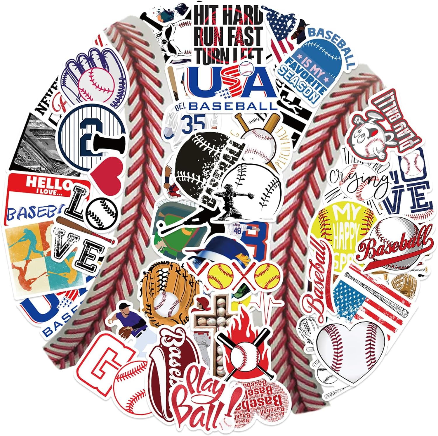 Mfuxu 50 pieces baseball vinyl stickers front product display