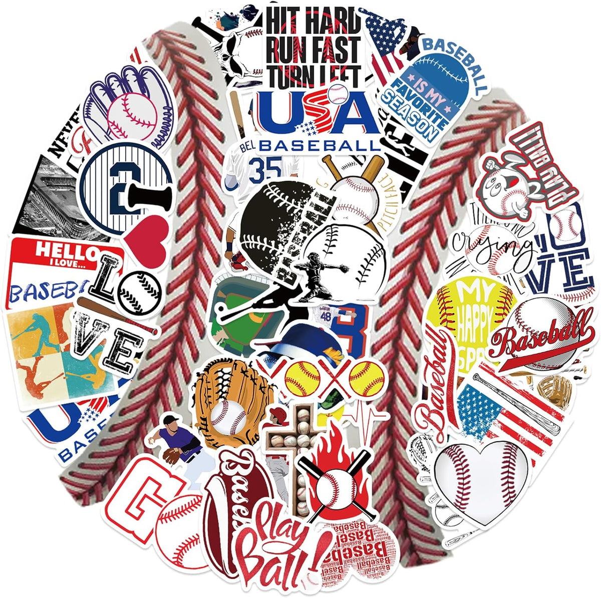 Mfuxu 50 pieces baseball vinyl stickers front product display