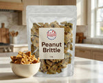 Handcrafted peanut brittle pieces served on a plate