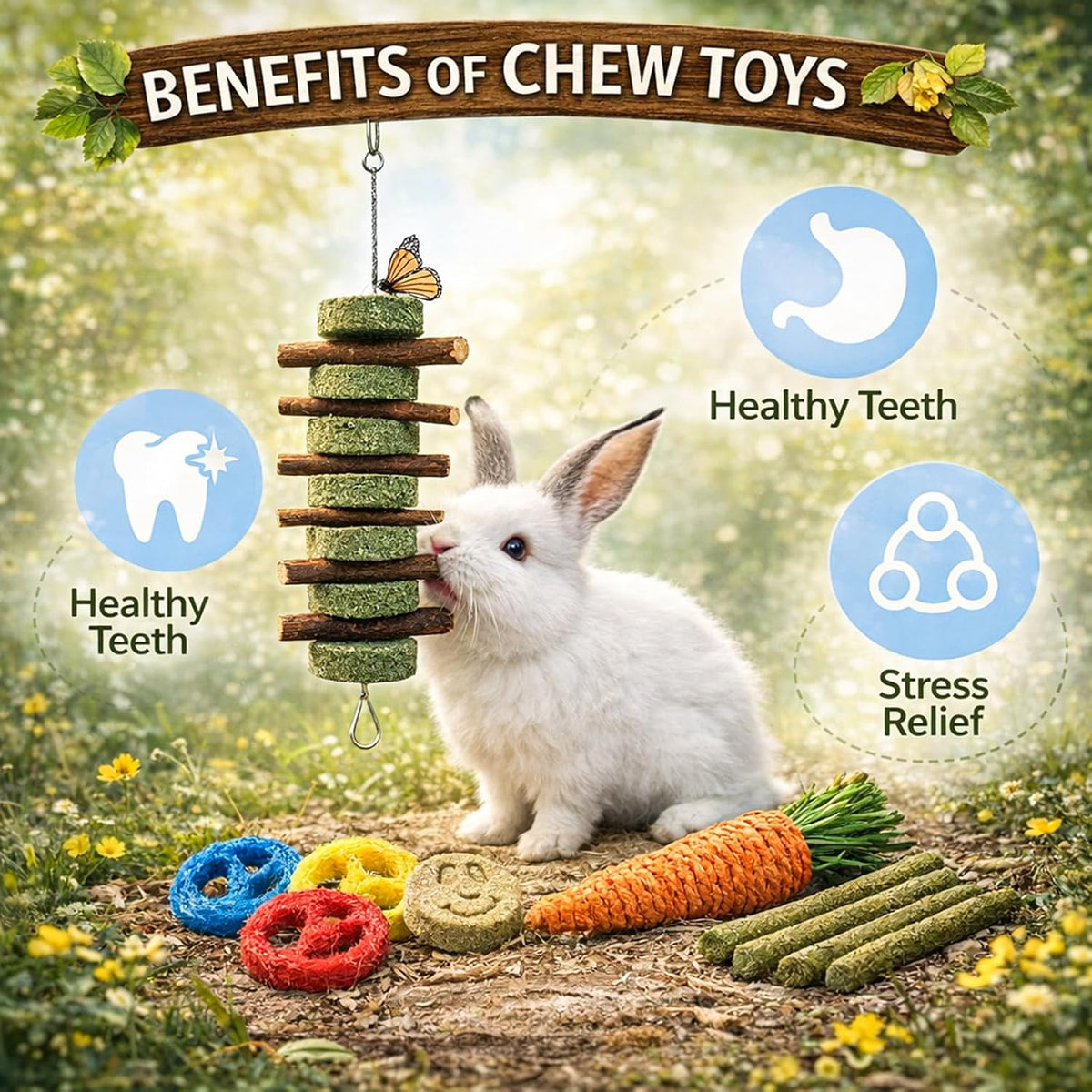 Grddaef small animal teething treats containing woven carrots and rattan balls for rabbit cage enrichment