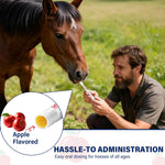 Close up of 1.87% apple flavored horse dewormer syringe
