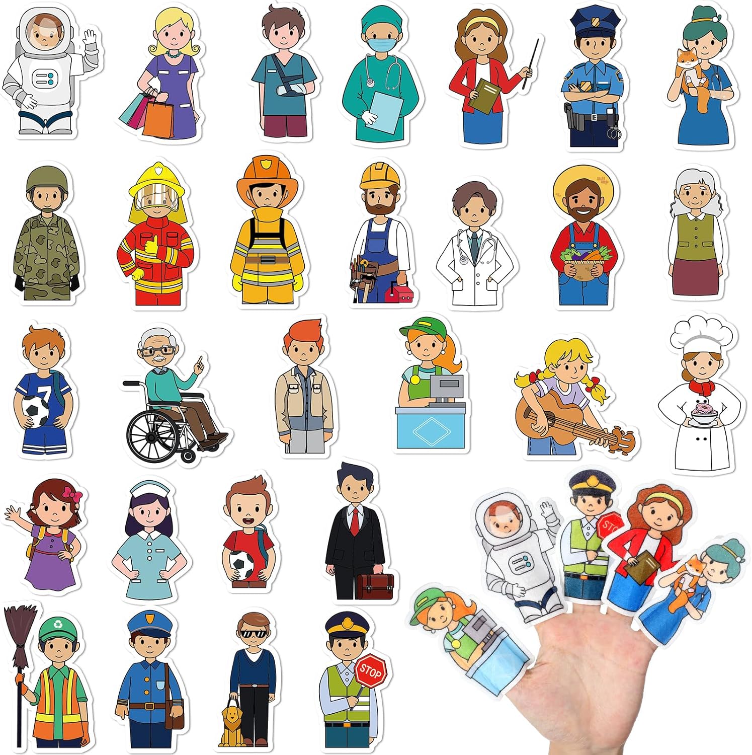 Simgoing community helpers finger puppets twenty-eight pieces front view educational toys