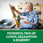 Supplement facts panel highlighting lutein and bilberry extract.