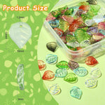 Assorted multicolored glass leaf pendants displayed for DIY crafts