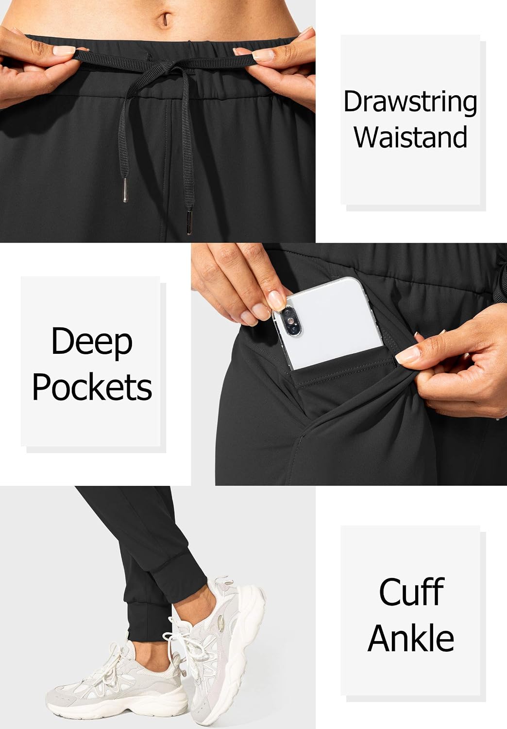 SANTINY Women's Joggers Pants adjustable drawstring waistband detail