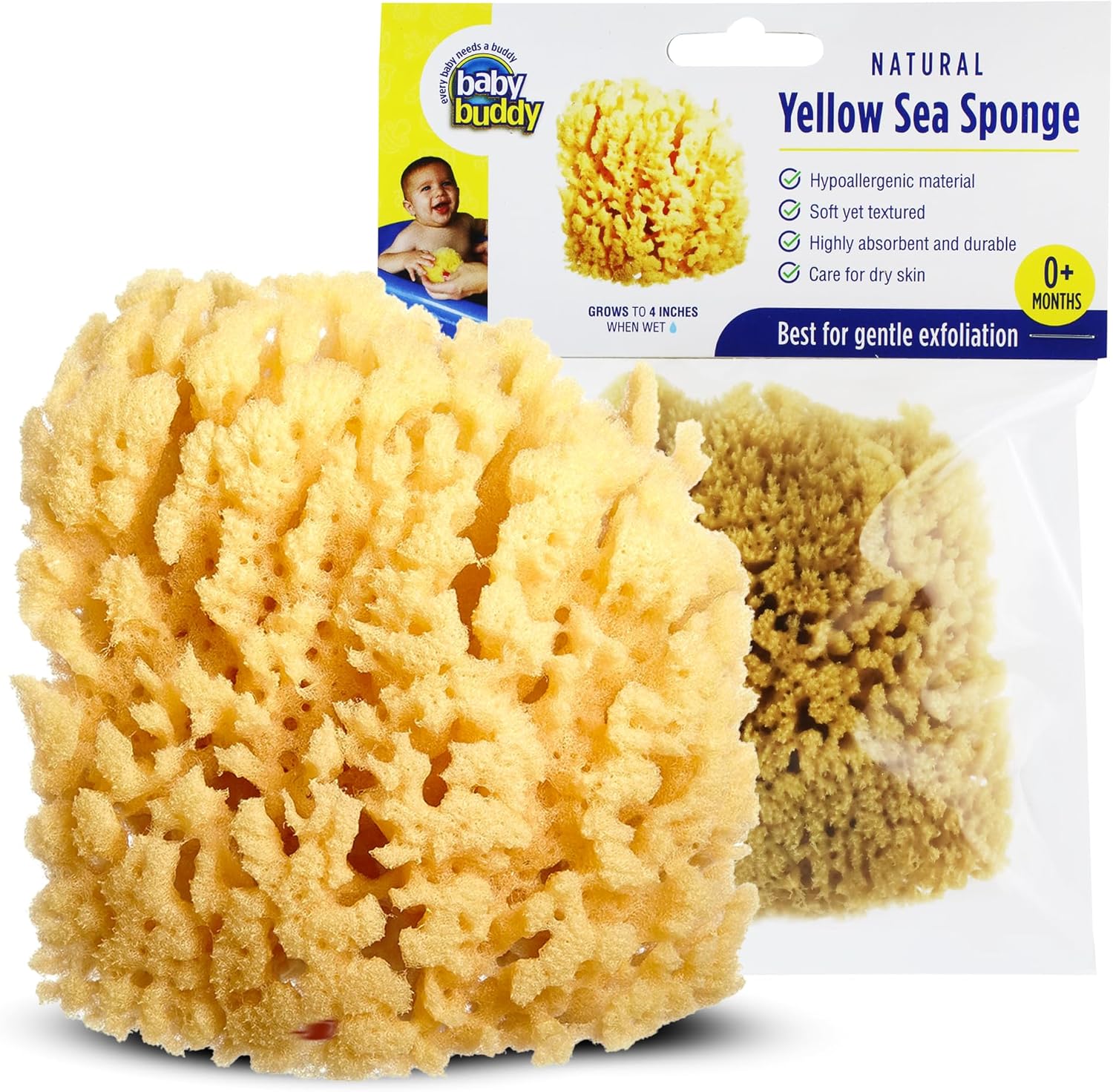 Baby Buddy natural yellow sea sponge for baby bathing front view