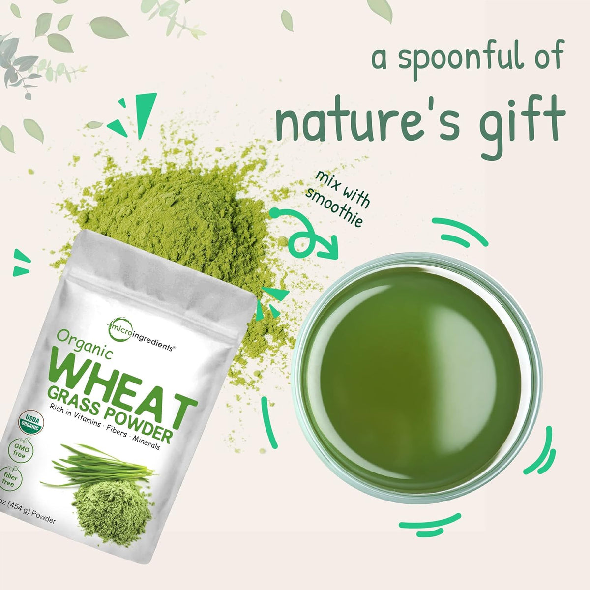 Micro Ingredients USDA organic US grown wheat grass powder packaging overview