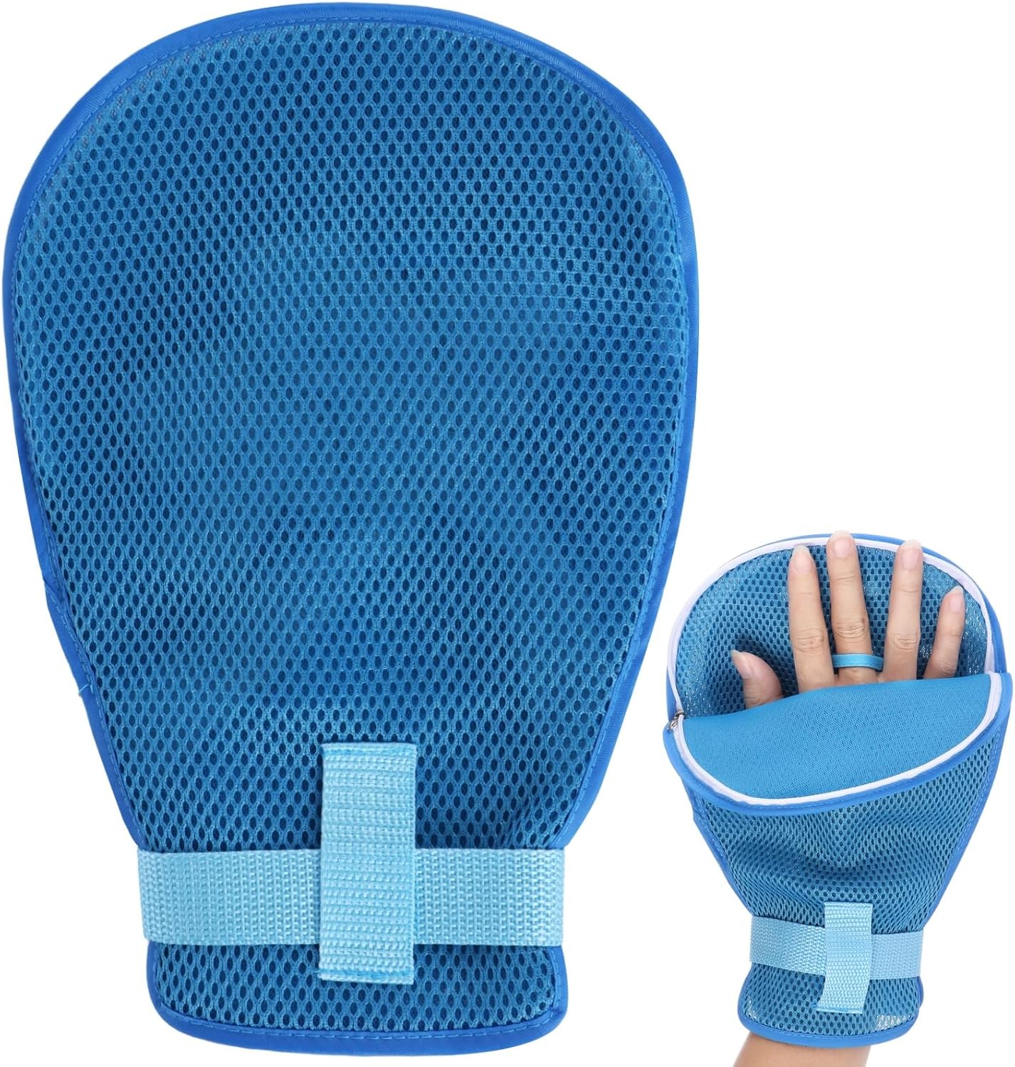 2 Pcs Restraint Gloves, Elderly Anti-Scratch Mitts with Zipper Opening, Extended Straps, Finger Loops, Anti-Scratch Board, Hand Gloves Protector to Prevent Scratching, 6.7x10.6 in - Image 1