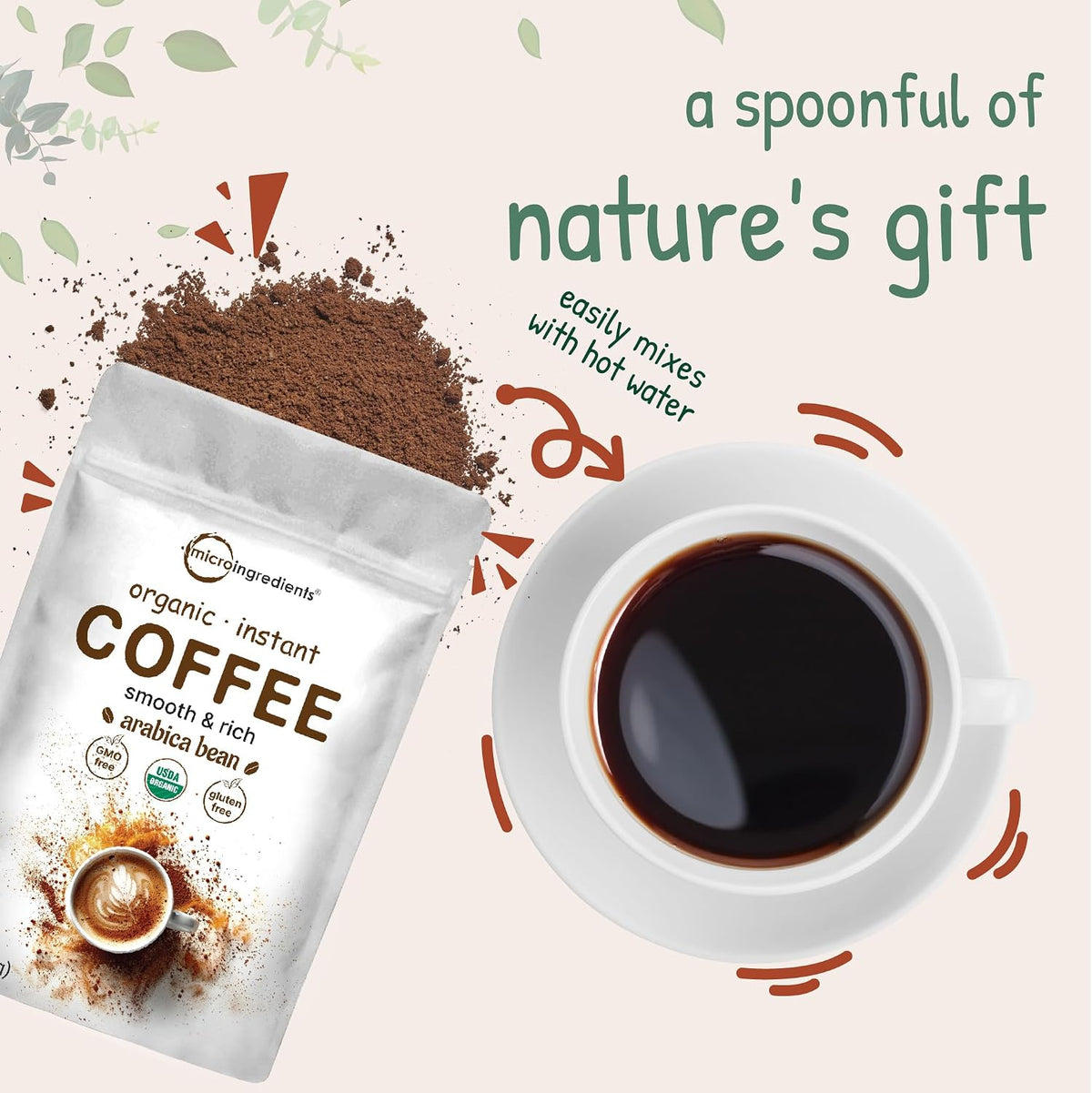 Micro Ingredients organic instant coffee 1 pound bulk pouch packaging