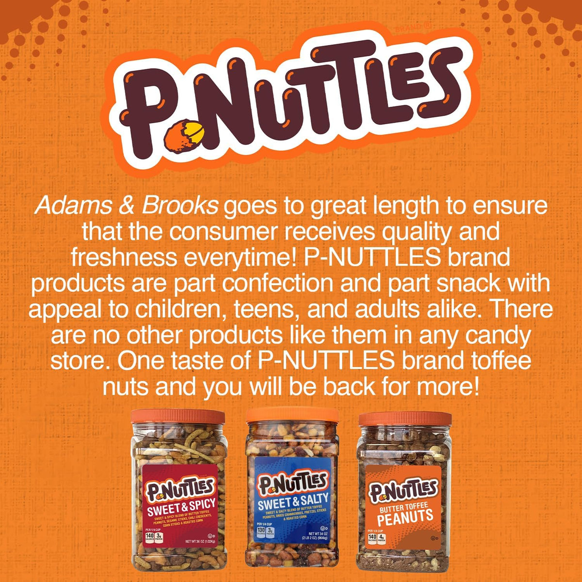 Authentic USA imported P-Nuttles sweet and savory snack jar placed on a kitchen counter setting.