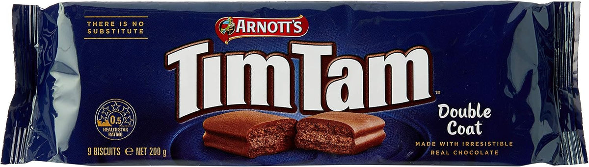 Arnott's Tim Tam Double Coat Chocolate Biscuit 200g front view premium cookie package