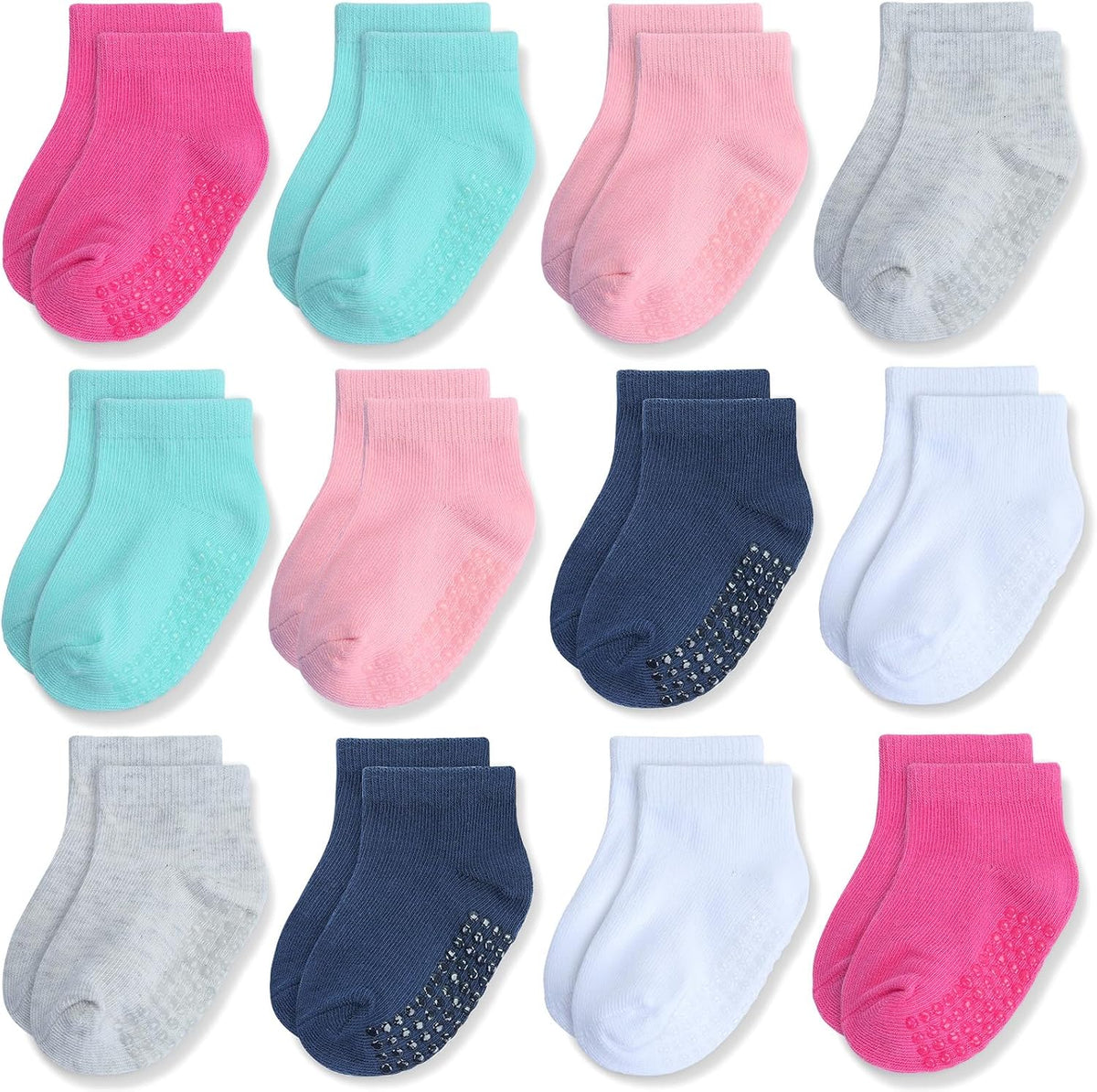 JAKIDAR 12 Pair Baby Toddler Socks Non-Slip Grip Cotton Ankle Socks for Boys Girls Non Skid Soles for Infants Kids - Image 12
