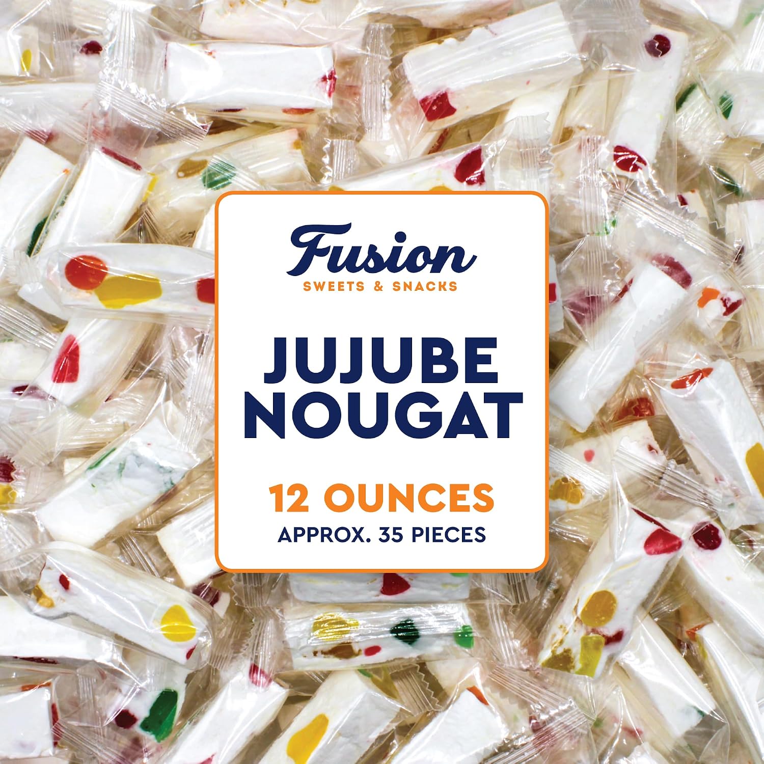 Fusion Sweets Jujube Nougat Candy front packaging containing soft chewy sweets