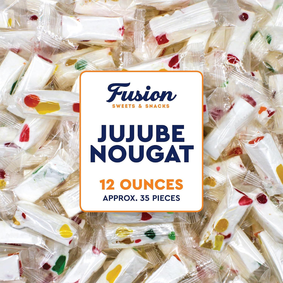 Fusion Sweets Jujube Nougat Candy front packaging containing soft chewy sweets