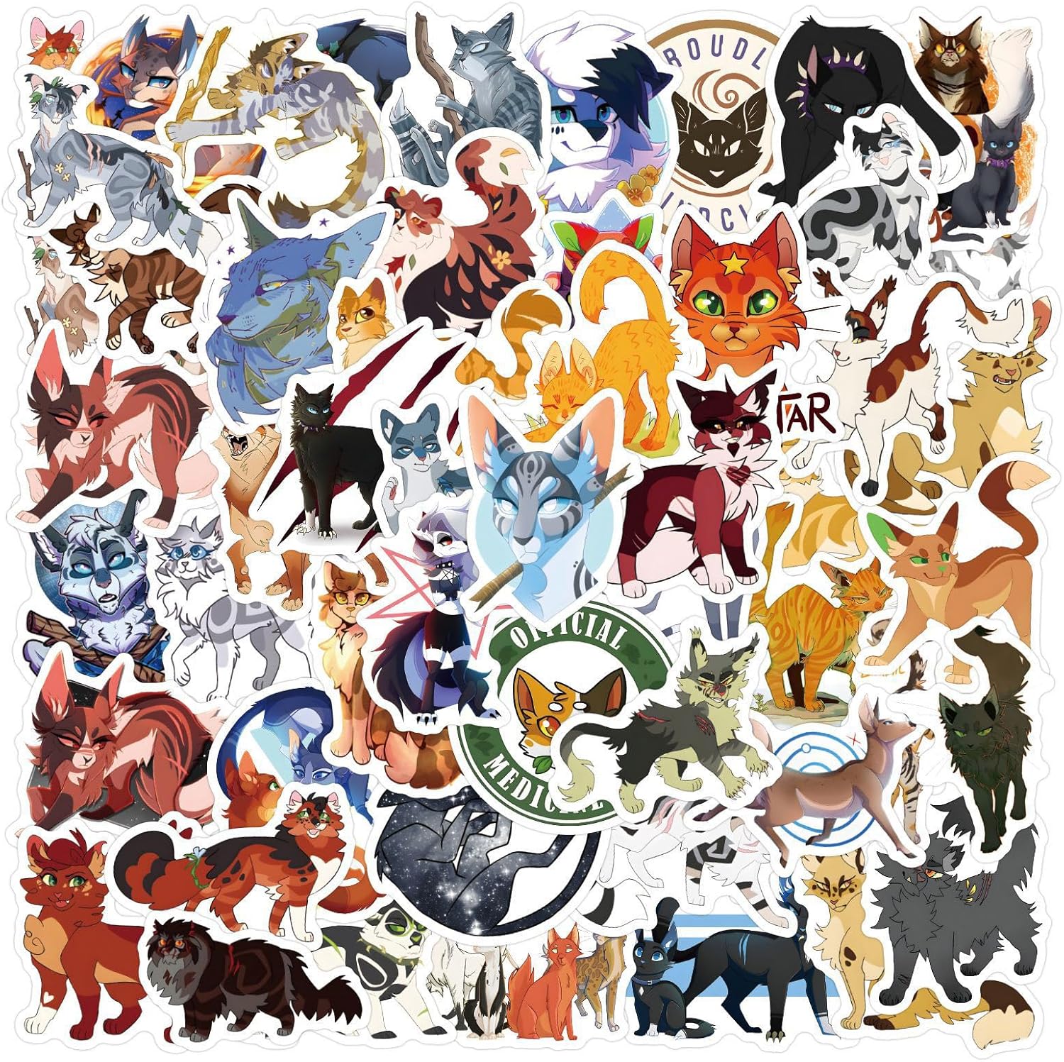 Minrain 60 pieces Warriors Cat vinyl stickers front view