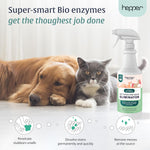 Hepper natural enzymatic pet cleaner spray being applied to remove carpet stains.