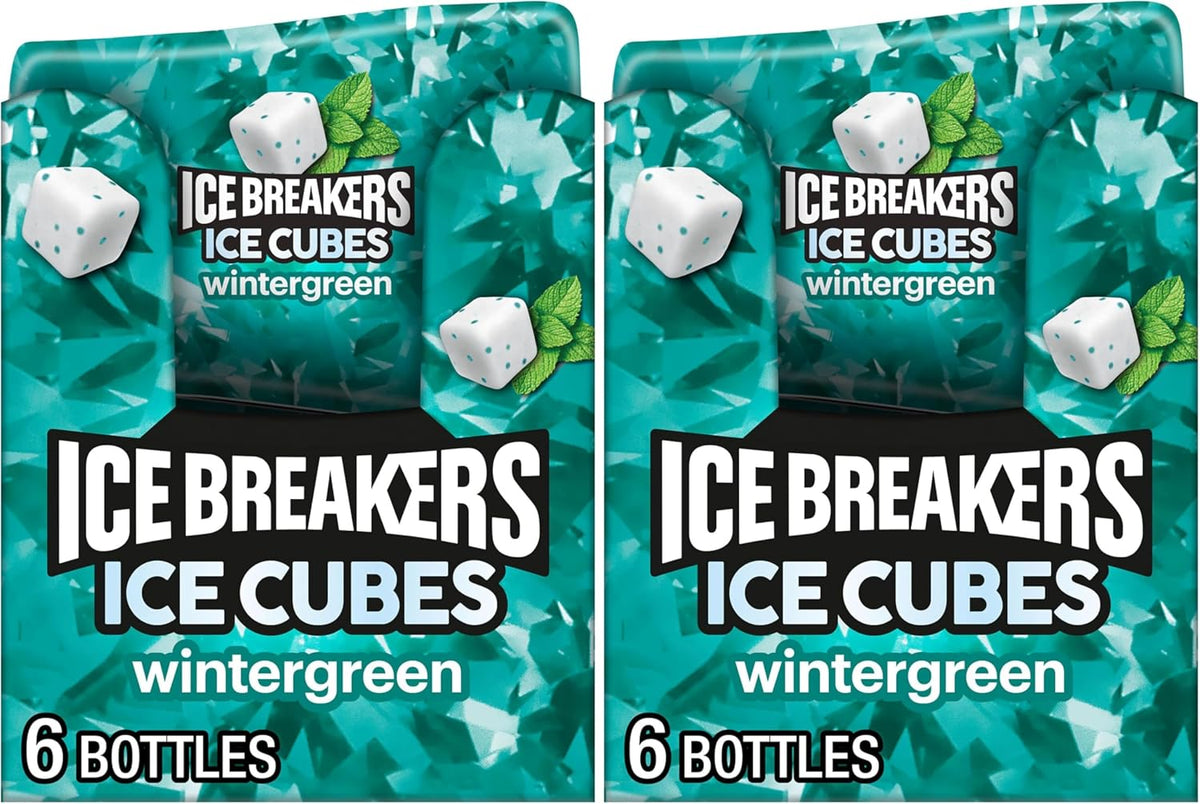 Six pack collection of Ice Breakers Wintergreen sugar free chewing gum