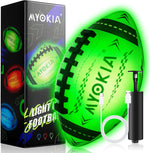 Myokia RGB rechargeable light up football front view glowing in the dark