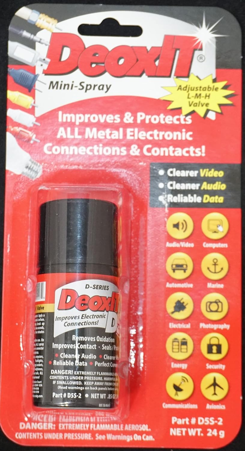 Deoxit D5 mini spray can front view for electronic cleaning