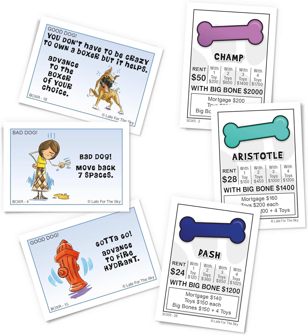 Custom tokens including fire hydrant and mail carrier play pieces