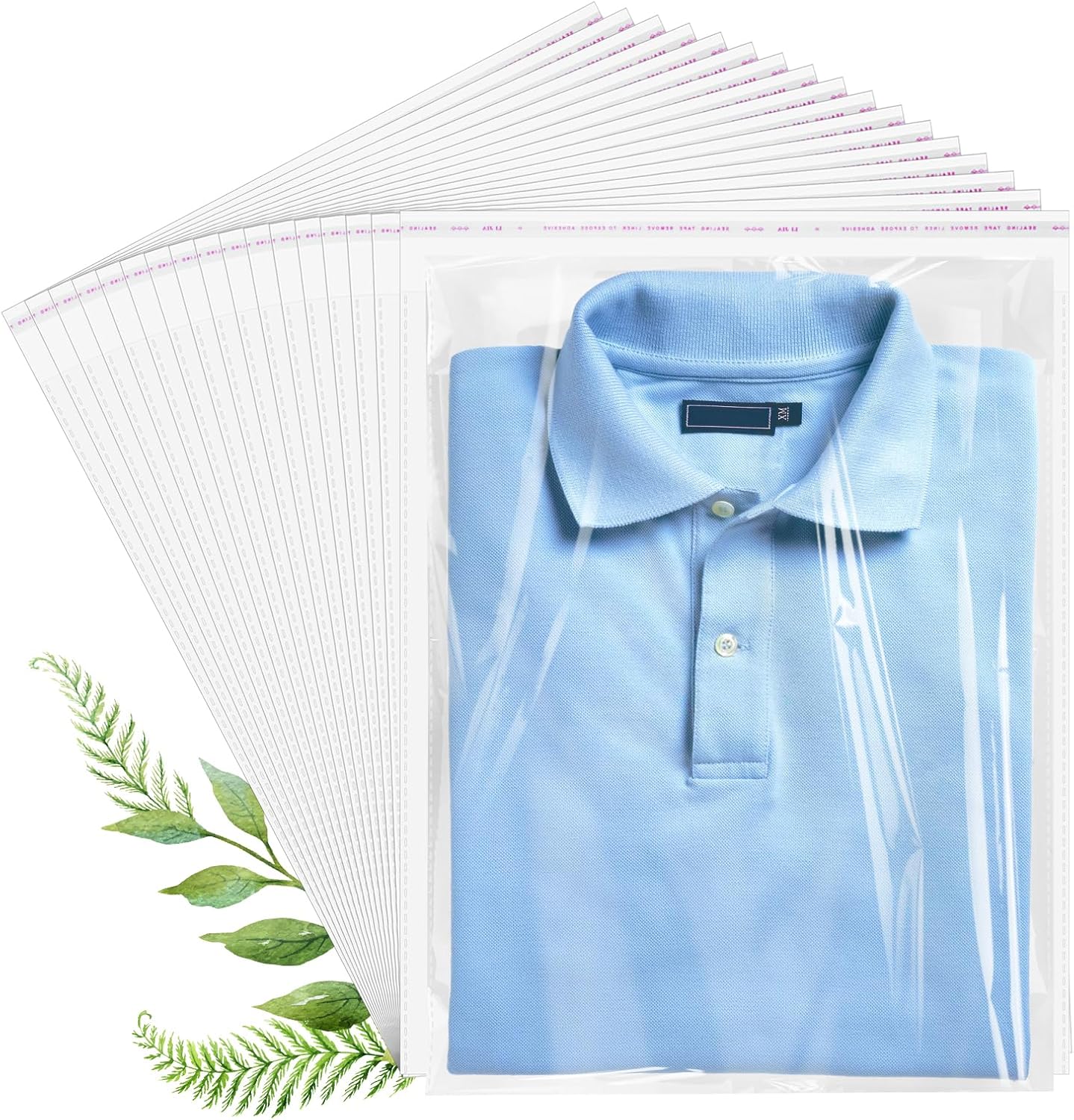 Coidea cellophane bags 70 pieces pack front view featuring clear clothing packaging