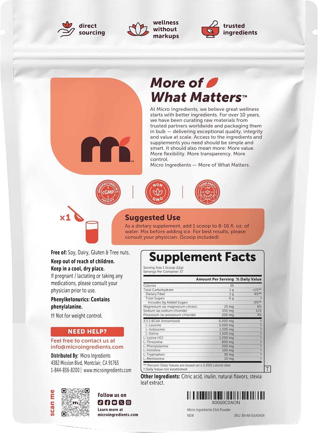 Electrolyte enriched EAA powder packaging back view