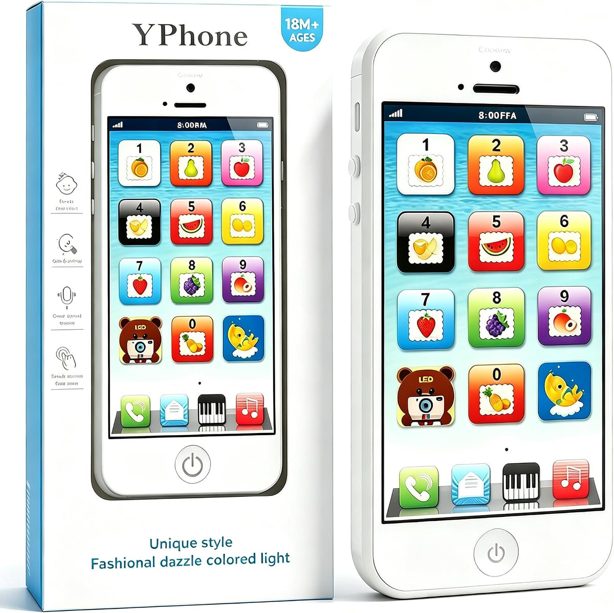 Cooplay White Smart Phone Toy Music Lullaby YPhone Song Touch Screen USB Recharable Cell Phone Learning English Mobile for Toddler Child Christmas - Image 7