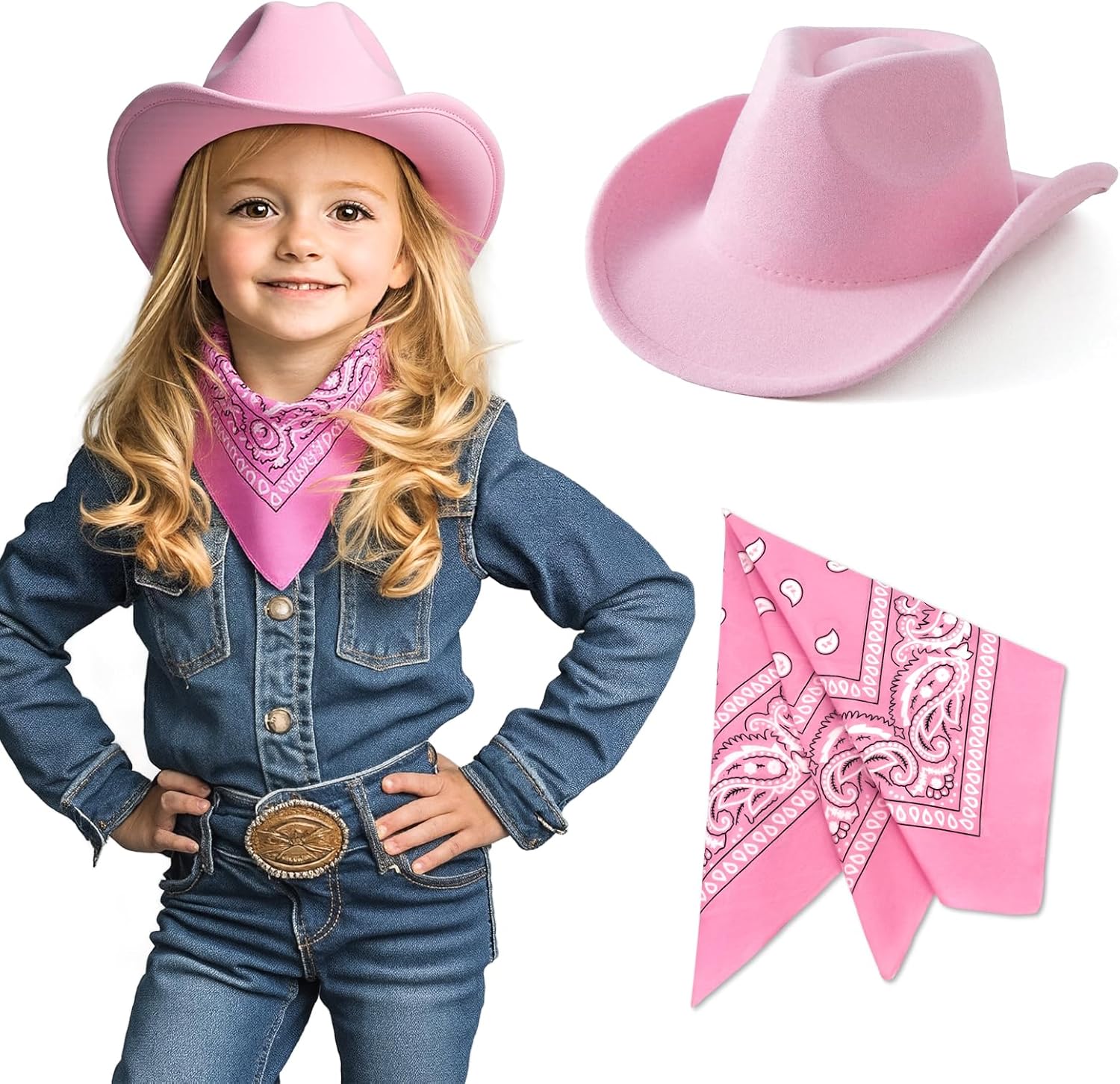 SeptCity kids cowboy hat and bandana set front view for costume