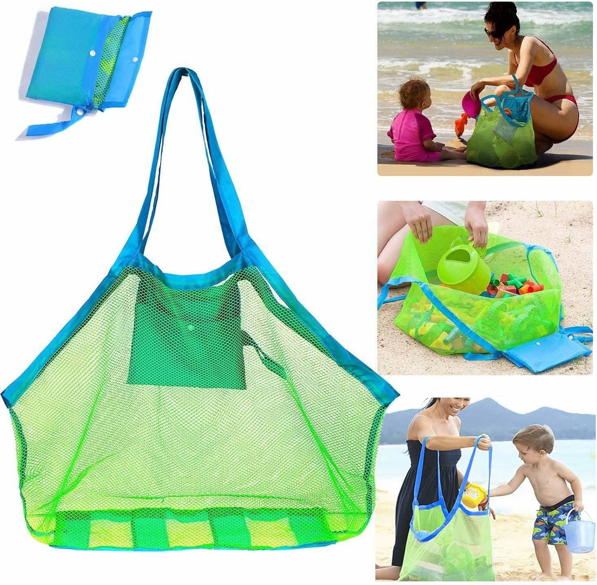 SupMLC mesh extra large beach bag front view showing green color