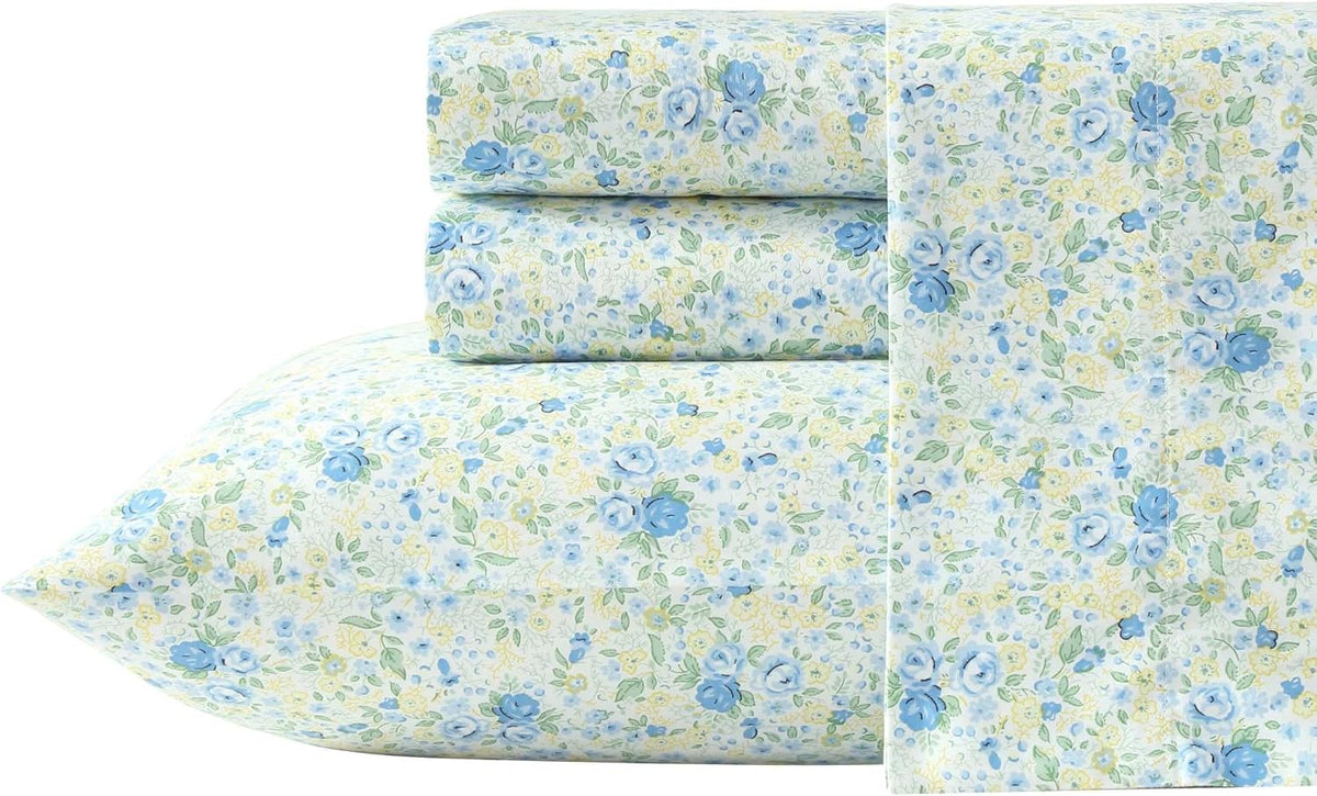 Laura Ashley - Full Size Sheet Set, Soft Cotton Sateen Bedding with Fitted Sheet and Pillowcase, Floral Room Decor, Deep Pocket, College Dorm Room Essentials (Blossoming Blue) - Image 14