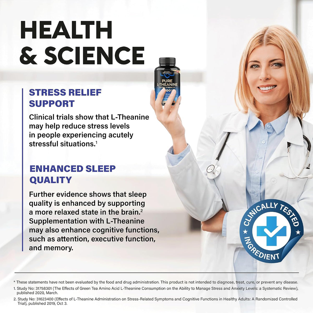 NutraHarmony L-Theanine vegan stress relief supplement bottle side profile