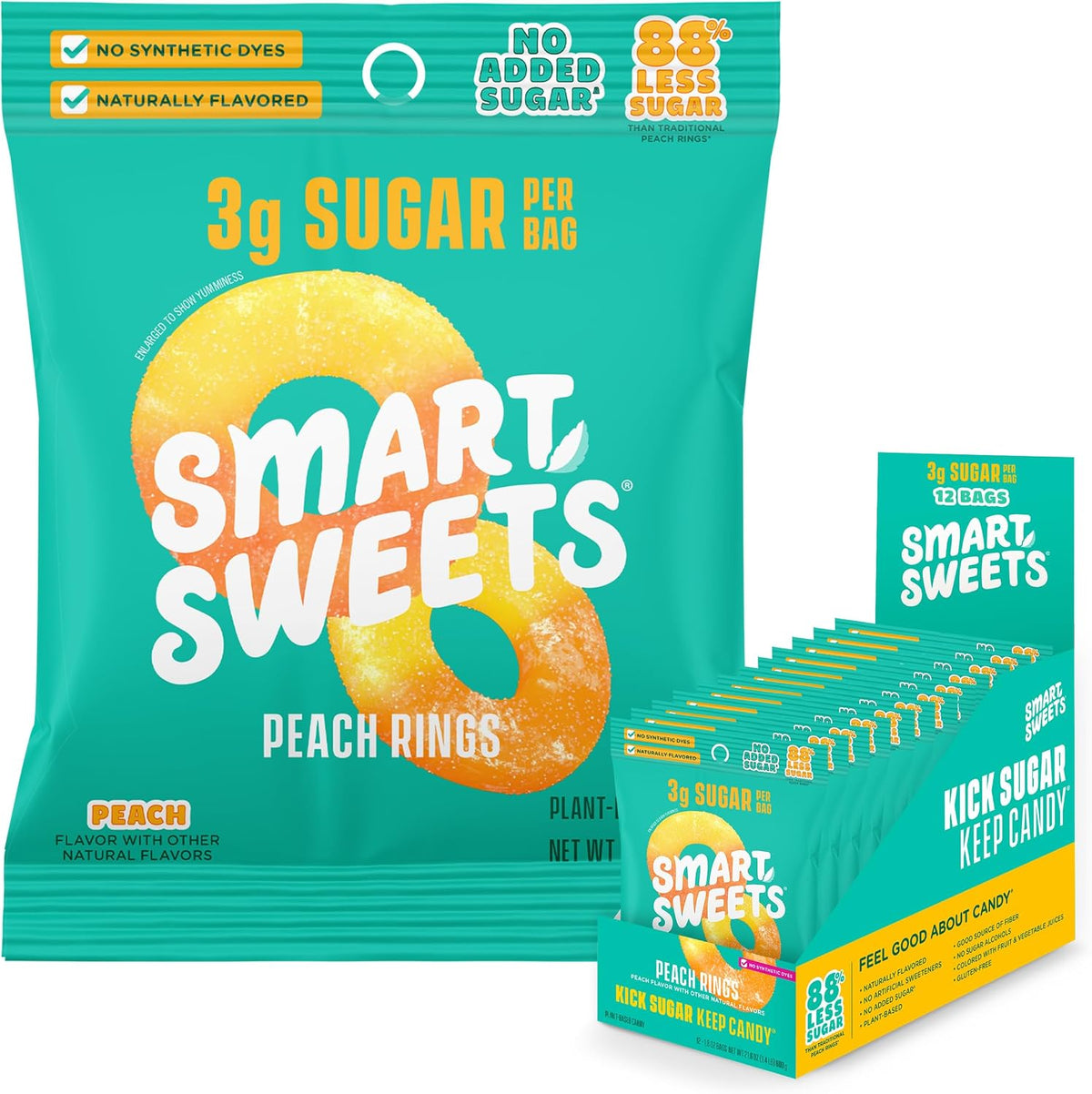SmartSweets Variety Pack, Gluten Free Gummies, Plant Based Snacks for Adults & Kids, Chewy Candy, Low Sugar, Includes Sweet Fish, Sourmelon Bites, Peach Rings & Sour Blast Buddies, 50g Bags, 8 Pack - Image 13