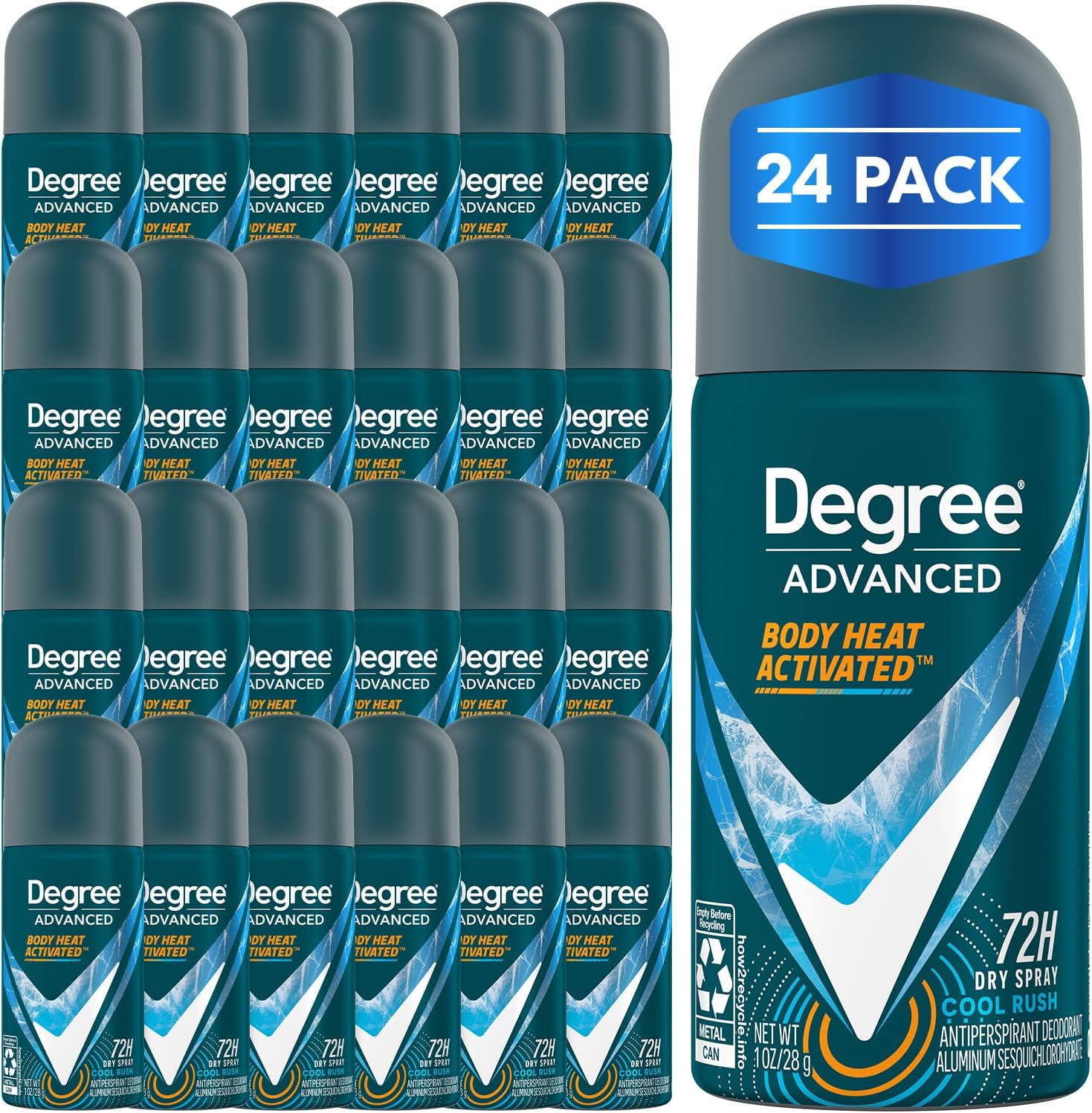 Degree Men Cool Rush Advanced Protection dry spray antiperspirant twenty four pack front view