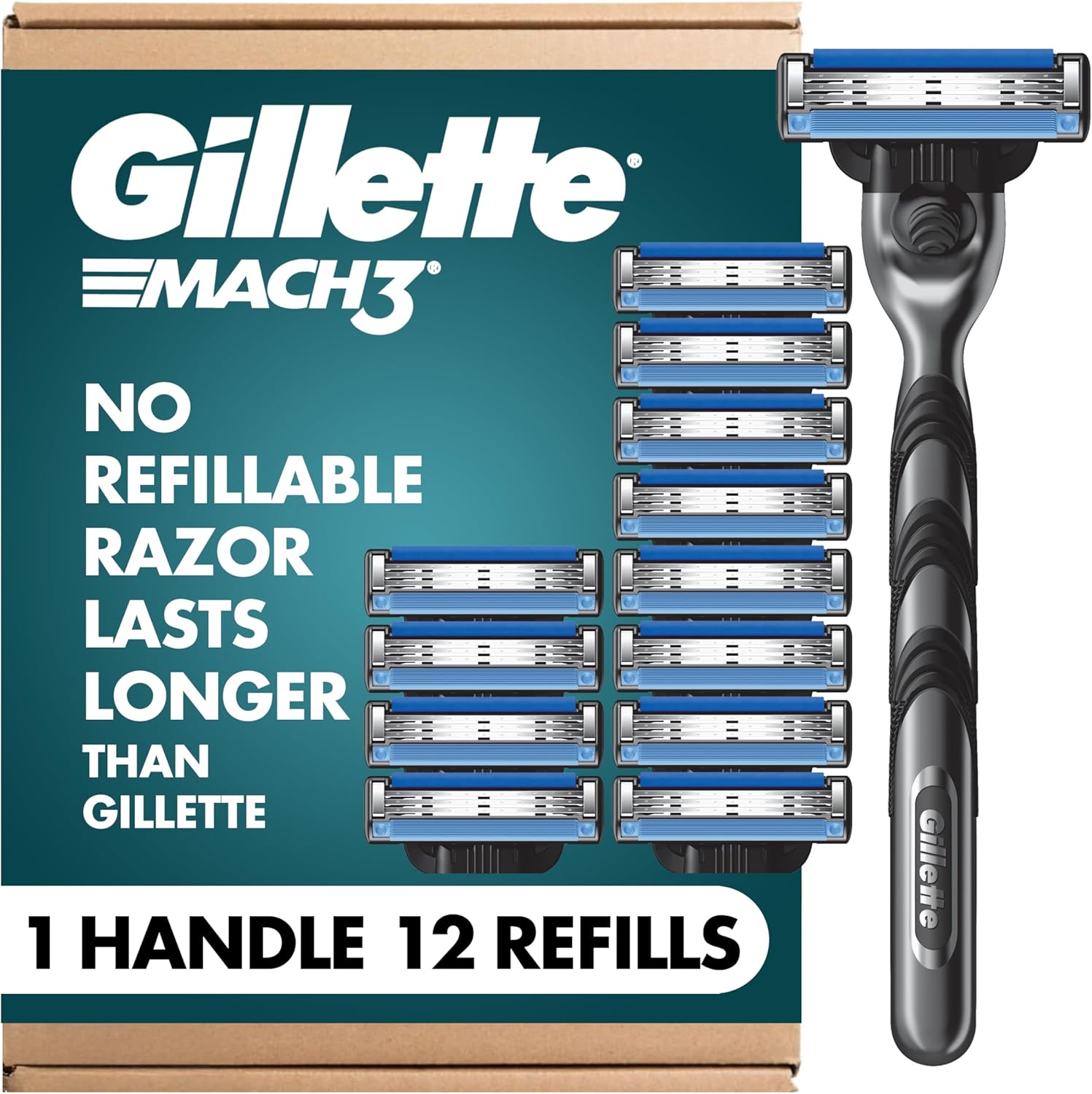 Gillette Mach3 shaving razor set with 12 refills front view