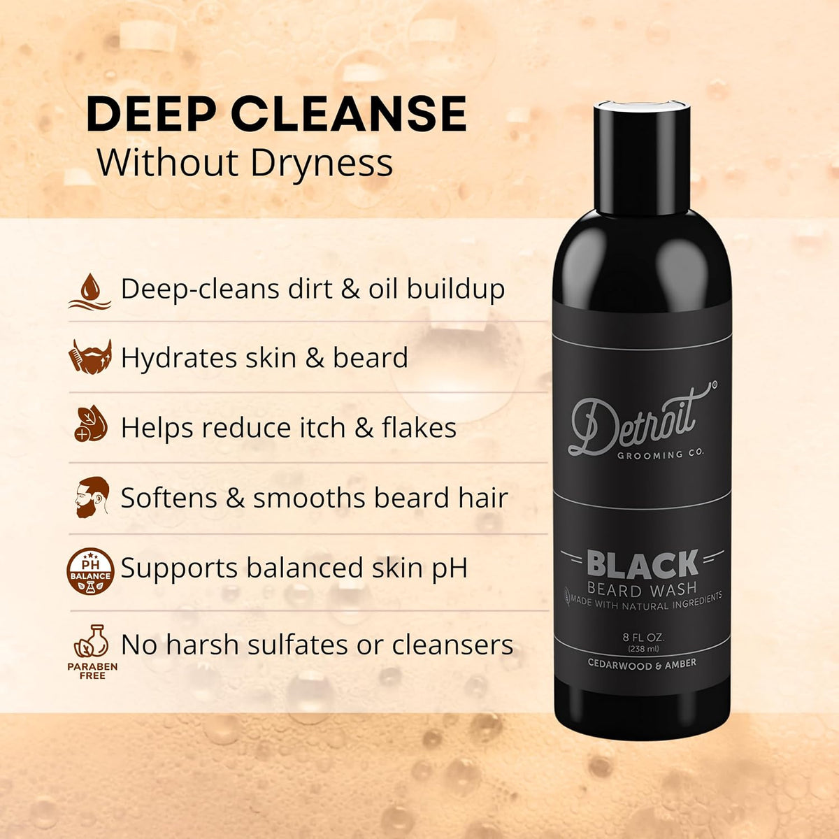 Detroit Grooming Co. Black Edition beard shampoo side angle